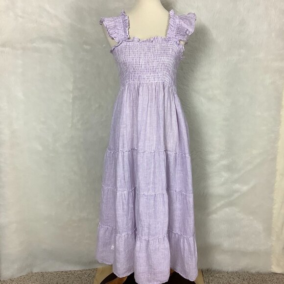 Hill House Dresses & Skirts - Hill House Lilac Purple & White Stripe Ellie Linen Smocked The Nap Dress